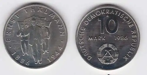 DDR Gedenk Münze 10 Mark Ernst Thälmann 1986 Stempelglanz (123138)