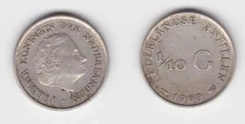 1/10 Gulden Silber Münze Niederländische Antillen 1960 (135543)