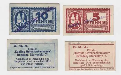 5 & 10 Pfennig Banknoten Notgeld DMA Dresden Dresden Sternplatz 7 (130704)