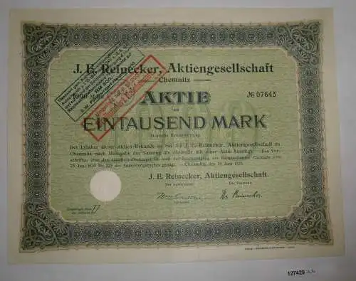 1000 Mark Aktie J.E. Reinecker AG Chemnitz 29. Juni 1920 (127429)