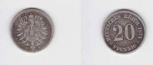 20 Pfennig Silber Münze Deutsches Reich 1874 F, Jäger 5 f.ss (150489)