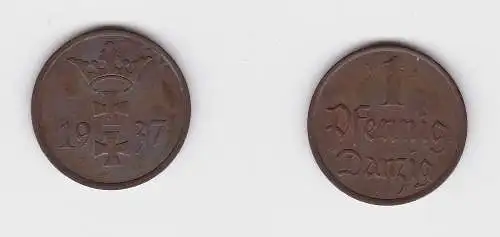 1 Pfennig Kupfer Münze Danzig 1923 Jäger D 2 vz (150388)