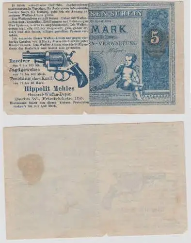 Reklame Berlin mit Motiv 5 Mark Darlehnskassenschein von 1874 (144455)