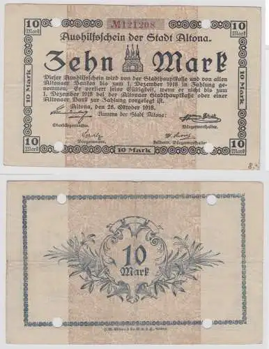 10 Mark Banknote Aushilfsschein der Stadt Altona 28.10.1918 (140663)