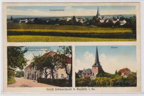 900155 Mehrbild Ak Gruß aus Schwarzbach bei Rochlitz Materialwarengeschäft 1920