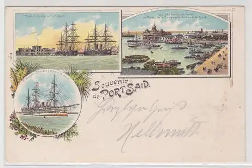 77417 AK Souvenir de Port Said - Hafen am Eingang des Suezkanals 1899