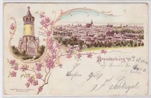 900989 Lithografie AK Brandenburg an der Havel - Kriegerdenkmal, Totale 1900