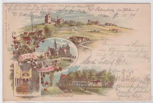 900977 Ak Lithographie Gruß vom Petersberg bei Halle Saale 1899
