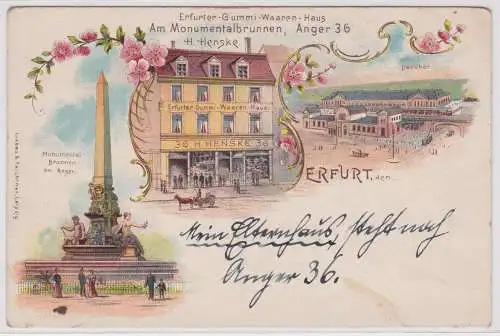 900766 Ak Lithographie Erfurt Erfurter Gummi Waren Haus und Bahnhof um 1900