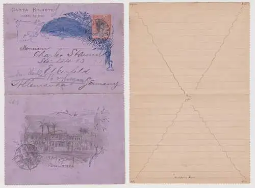 900131 seltene Ganzsachen Kartenbrief Brasilien 200 Reis nach Elberfeld 1895