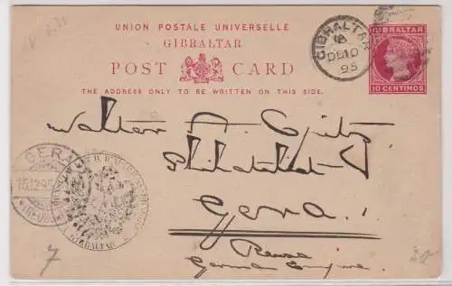 82092 seltene Ganzsachen Postkarte Gibraltar 10 Centimos rot nach Gera 1895