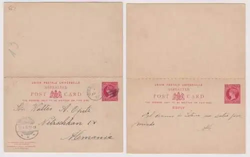 900130 seltene Ganzsachen Antwort Postkarte Gibraltar 10 Centimos rot 1897
