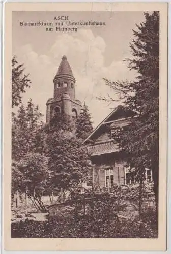 26495 Ak Asch Bismarckturm mit Unterkunftshaus am Hainberg 1928