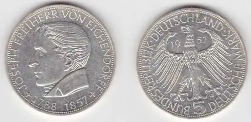 BRD Gedenk Münze 5 Mark Freiherr von Eichendorff 1957 (115911)