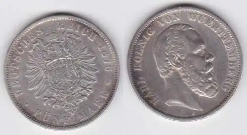 5 Mark Silbermünze Württemberg König Karl 1876 Jäger 173  (141823)