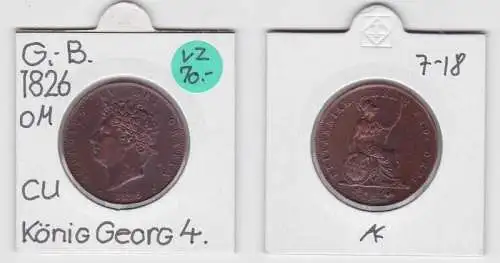 Half Penny Kupfer Münze Großbritannien 1826 König Geog IV.  (133636)