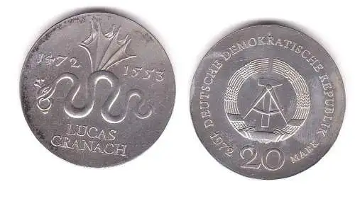 DDR Gedenk Münze 20 Mark Lucas Cranach 1972 Silber (119986)