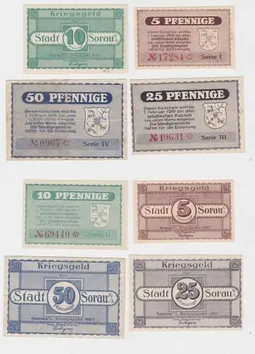 5, 10, 25 & 50 Pfennig Banknoten Notgeld Stadt Sorau Zary 1917 (135681)