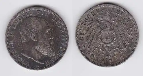 5 Mark Silbermünze Württemberg König Wilhelm II 1908 Jäger 176 ss (150263)