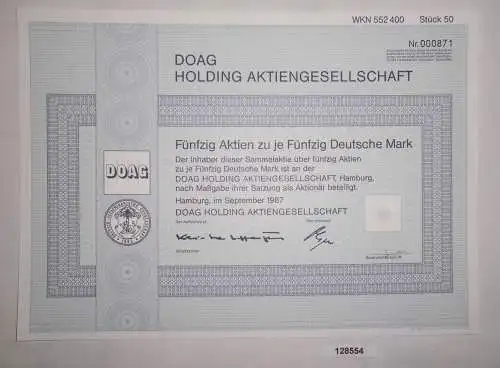 50 Mark fünfzig Aktien DOAG Holding AG Hamburg September 1987 (128554)