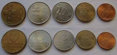 KMS Kursmünzensatz Slowakei 5 Münzen 50 Heller - 10 Kronen (130988)