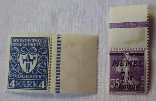 2 seltene alte Briefmarken DR und Memel mit Randstück (103271)
