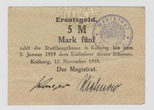 5 Mark Banknote Notgeld Stadt Kolberg 12.November 1918 (135568)