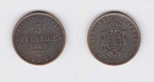 5 Pfennige Kupfer Münze Sachsen 1869 B (127393)