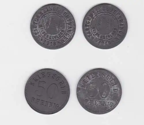 2 x 50 Pfennig Zink Münzen Notgeld Stadt Furtwangen 1918 (139818)