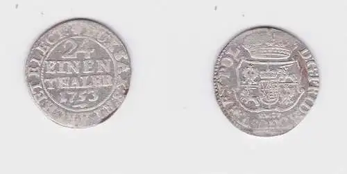 1/24 Taler Silber Münze Kurfürstentum Sachsen Friedrich August II. 1753 (127345)