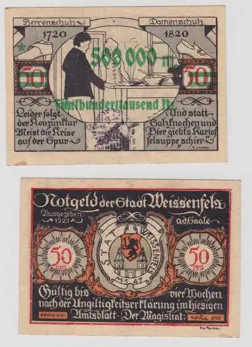 500000 Mark Banknote Notgeld Stadt Weissenfels Überdruckausgabe 1923 (112058)