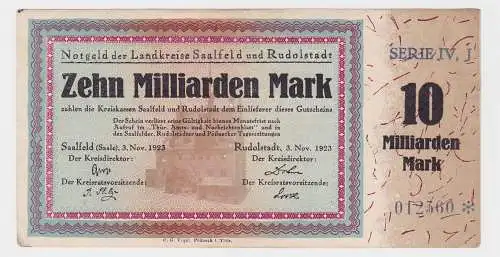 10 Milliarden Mark Banknote Inflation Saalfeld Rudolstadt 1923 (127003)