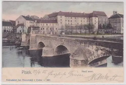 43541 Ak Pisek - Stary most - Partie an der alten Brücke 1902