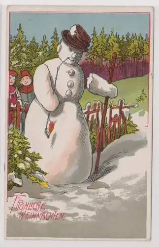 99512 Glückwunsch AK Fröhliche Weihnachten - Schneemann im Wald 1907