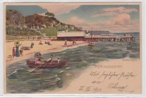 89409 Lithographie Ak Heringsdorf - Partie am Herrenbad um 1900