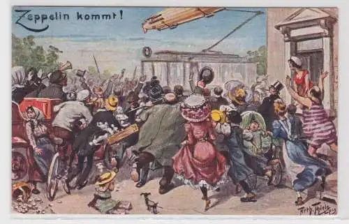 98347 Arthur Thiele Humor Künstler Ak "Zeppelin komm!" 1911
