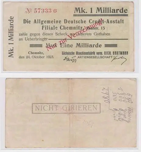 1 Milliarde Mark Banknote allg.Dt.Credit Anstalt Chemnitz 24.10.1923 (121541)