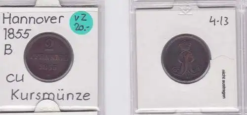 2 Pfennig Kupfer Münze Hannover 1855 B (121070)