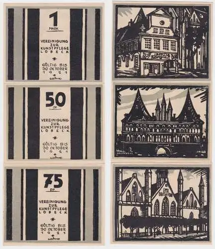 3 Banknoten Notgeld Lübeck Vereinigung zur Kunstpflege o.D. (1922) (110390)