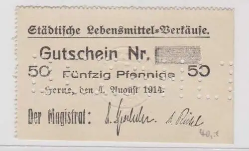 50 Pfennig Banknote Notgeld Stadt Herne in Westfalen 4. August 1914 (132213)