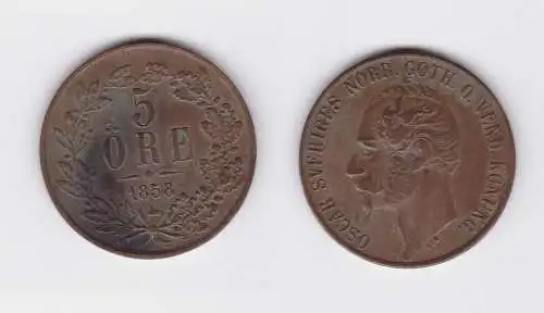 5 Öre Kupfer Münze Schweden 1858 (121936)