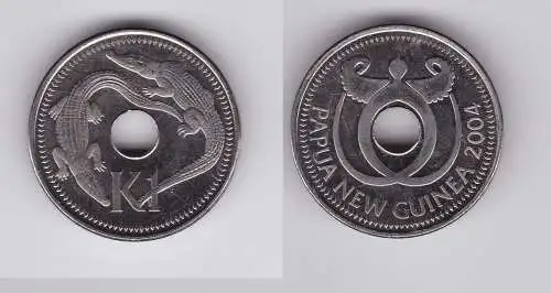 1 Kina Stahl Münze Papua Neuguinea Leistenkrokodil 2004 (119954)