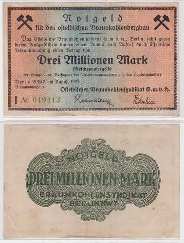 3 Millionen Mark Banknote Berlin Ostelbische Braunkohlensyndikat 1923 (121376)