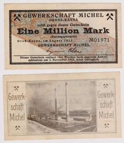 1 Million Mark Banknote Groß-Kayna Gewerkschaft Michel August 1923 (120323)