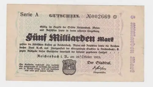 5 Milliarden Mark Banknote Stadt Reichenbach im Vogtland 29.10.1923 (135513)