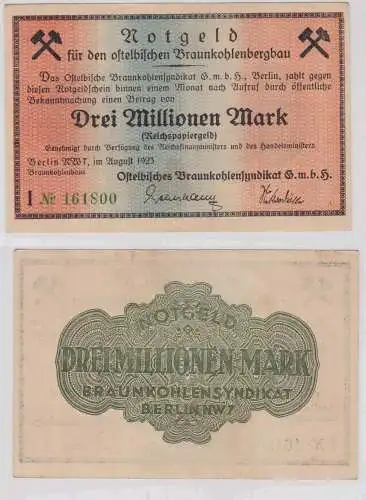 3 Millionen Mark Banknote Berlin Ostelbische Braunkohlensyndikat 1923 (135508)