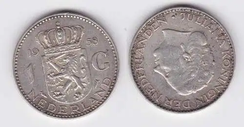1 Gulden Silber Münze Niederlande 1958 (123967)