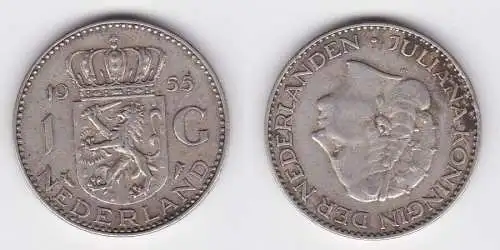 1 Gulden Silber Münze Niederlande 1955 (125352)