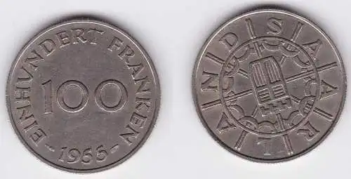 100 Franken Kupfer Nickel Münze Saarland 1955 (118328)