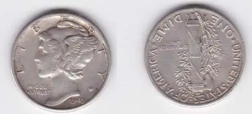 1 Dime Silber Münze USA 1943 Liberty (124626)